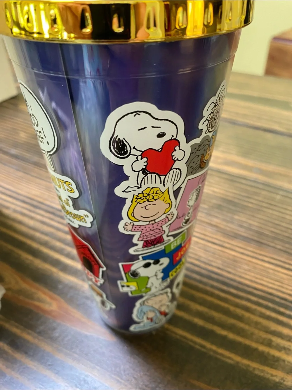 Peanuts Navy Blue Tumbler with Gold Lid NIB
